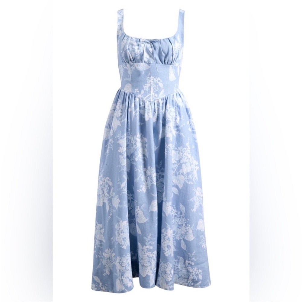 Reformation Light Blue and White Floral Midi Dress